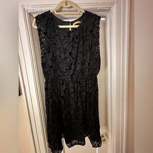 Alice + Olivia Black Velvet Lace Mini Dress, Large